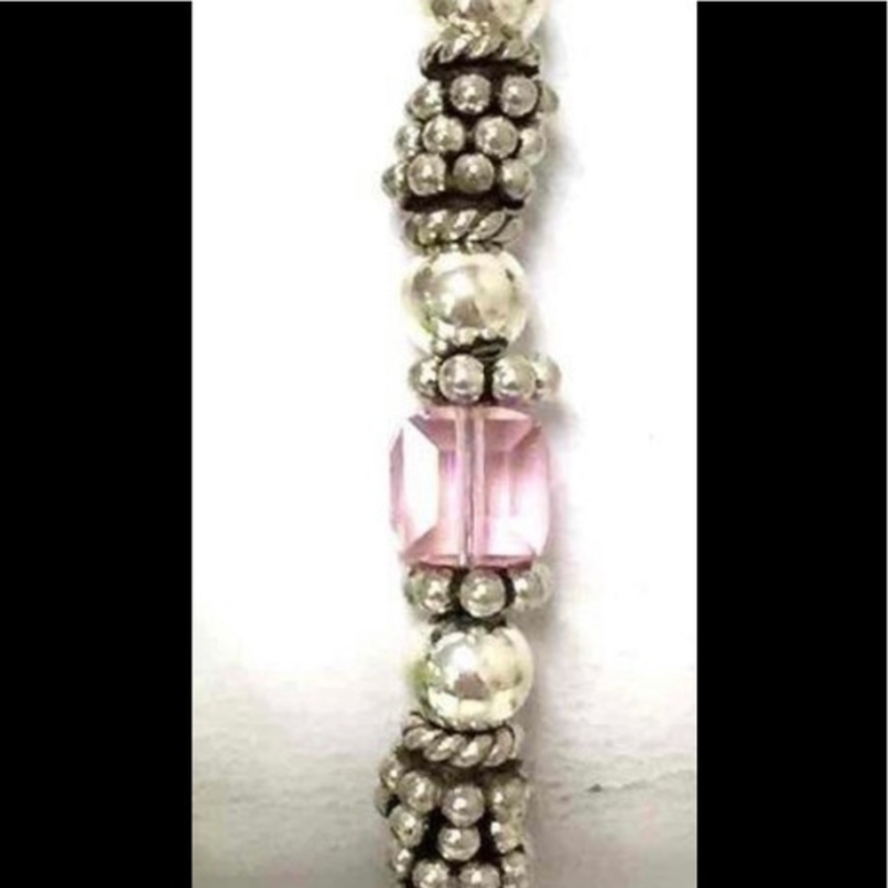 Silver with pale pink hand blown glass beaded bracelet